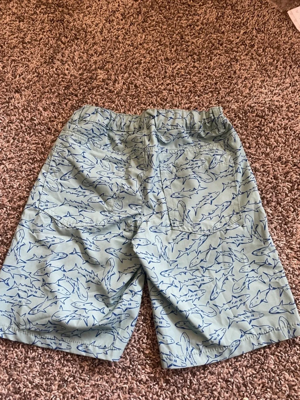Cat & Jack Light Blue Swim Trunks with Navy Shark Pattern